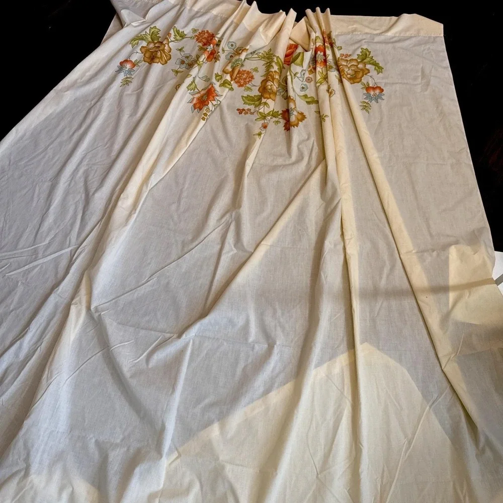 VTG Lady Pepperell FULL Flat Sheets 2 Tan Orange Flower Power Floral Boho Hippie